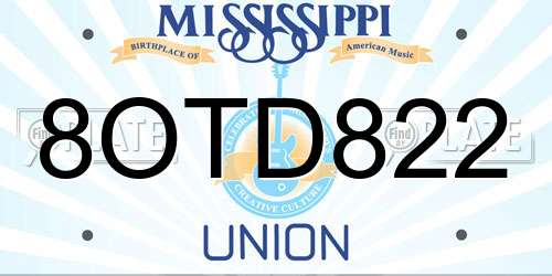 8OTD822 Mississippi License Plate