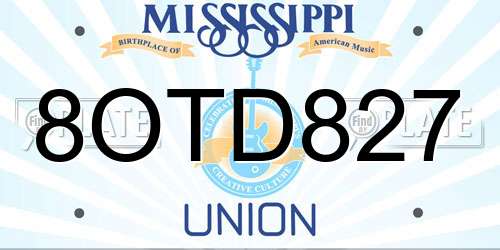 8OTD827 Mississippi License Plate