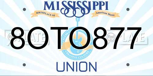 8OTO877 Mississippi License Plate