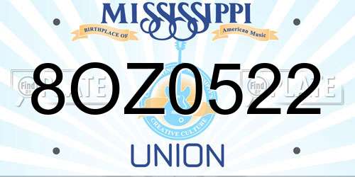 8OZ0522 Mississippi License Plate