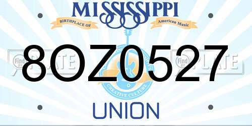 8OZ0527 Mississippi License Plate
