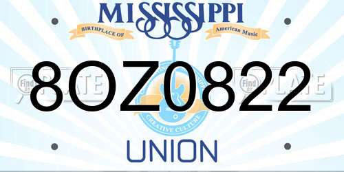 8OZ0822 Mississippi License Plate
