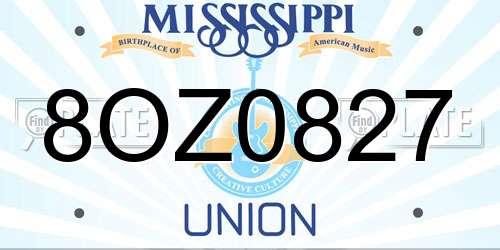 8OZ0827 Mississippi License Plate