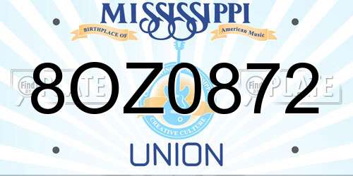 8OZ0872 Mississippi License Plate
