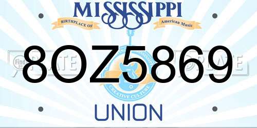 8OZ5869 Mississippi License Plate