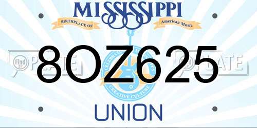 8OZ625 Mississippi License Plate