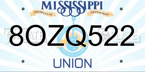 8OZQ522 Mississippi License Plate