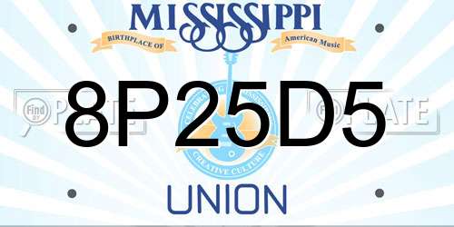 8P25D5 Mississippi License Plate