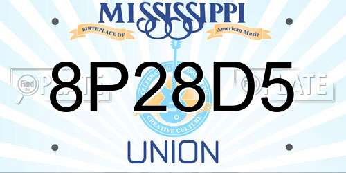 8P28D5 Mississippi License Plate