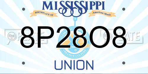 8P28O8 Mississippi License Plate