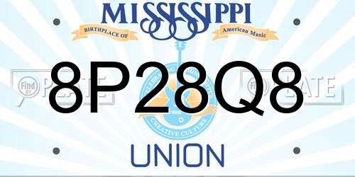 8P28Q8 Mississippi License Plate