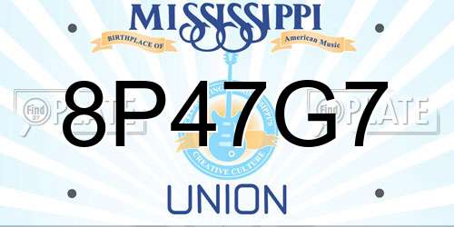 8P47G7 Mississippi License Plate