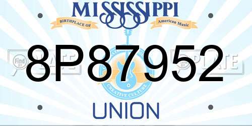 8P87952 Mississippi License Plate