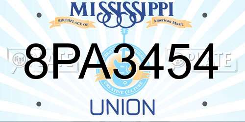 8PA3454 Mississippi License Plate