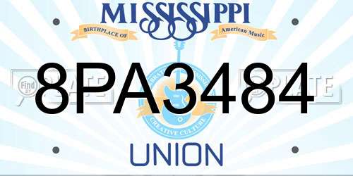 8PA3484 Mississippi License Plate