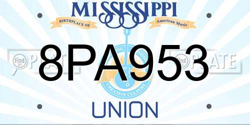 8PA953 Mississippi License Plate
