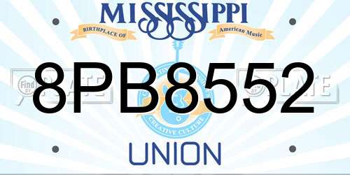 8PB8552 Mississippi License Plate
