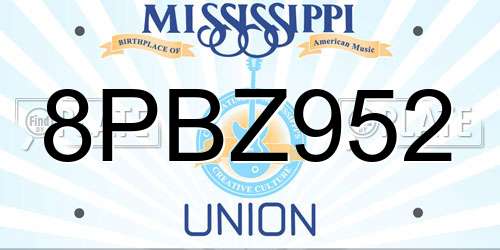 8PBZ952 Mississippi License Plate
