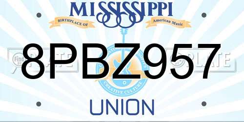 8PBZ957 Mississippi License Plate