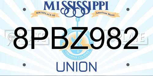 8PBZ982 Mississippi License Plate