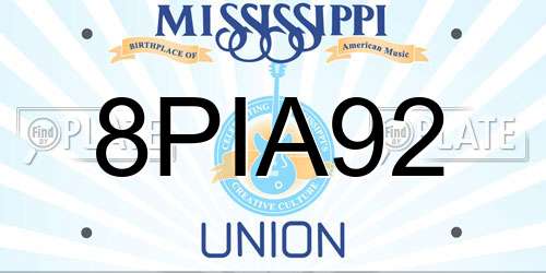 8PIA92 Mississippi License Plate