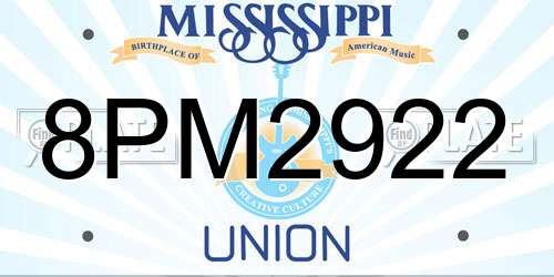 8PM2922 Mississippi License Plate
