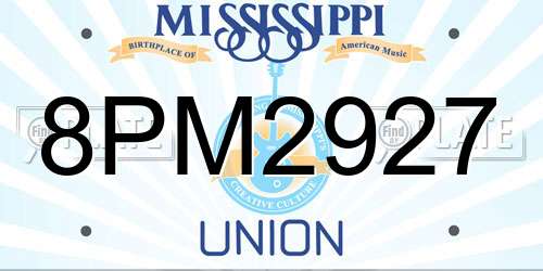 8PM2927 Mississippi License Plate