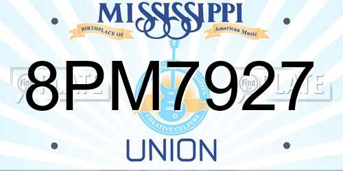 8PM7927 Mississippi License Plate