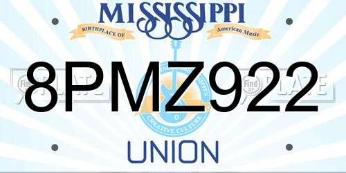 8PMZ922 Mississippi License Plate