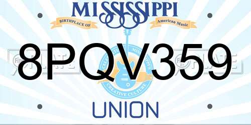 8PQV359 Mississippi License Plate