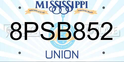 8PSB852 Mississippi License Plate