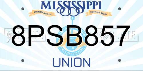 8PSB857 Mississippi License Plate