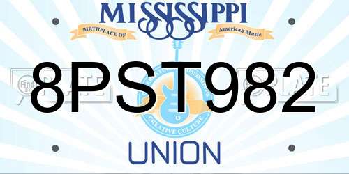 8PST982 Mississippi License Plate