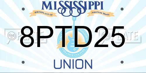 8PTD25 Mississippi License Plate