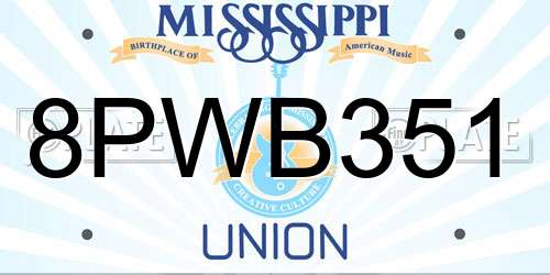 8PWB351 Mississippi License Plate