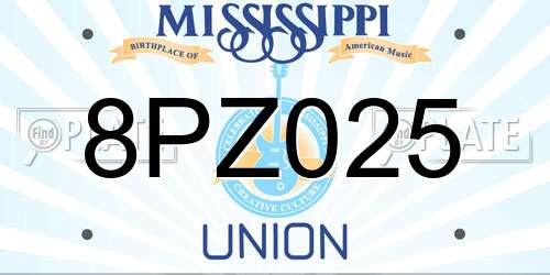 8PZ025 Mississippi License Plate