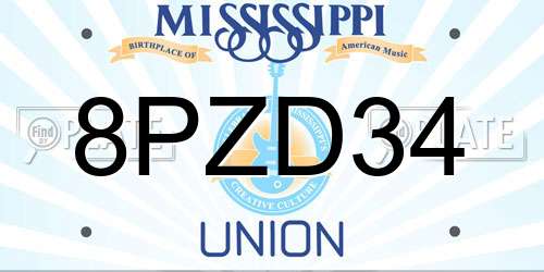 8PZD34 Mississippi License Plate