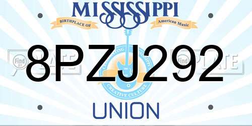 8PZJ292 Mississippi License Plate