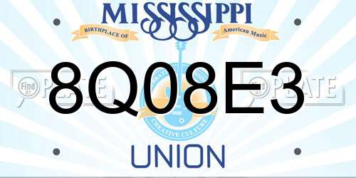 8Q08E3 Mississippi License Plate