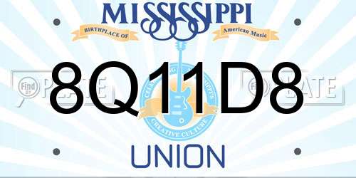 8Q11D8 Mississippi License Plate