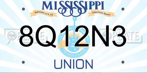 8Q12N3 Mississippi License Plate