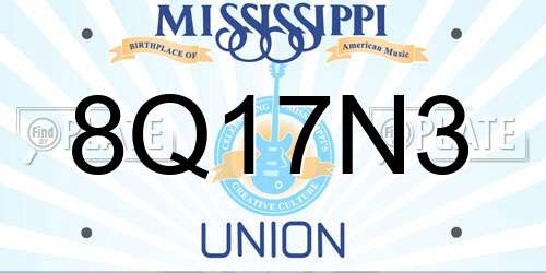 8Q17N3 Mississippi License Plate