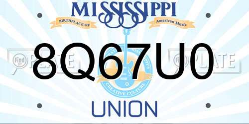 8Q67U0 Mississippi License Plate
