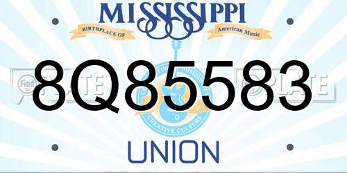 8Q85583 Mississippi License Plate