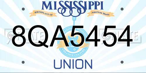 8QA5454 Mississippi License Plate