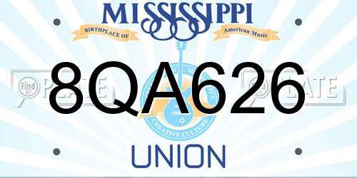 8QA626 Mississippi License Plate