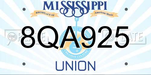 8QA925 Mississippi License Plate