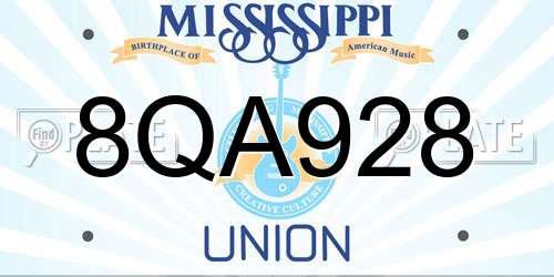 8QA928 Mississippi License Plate