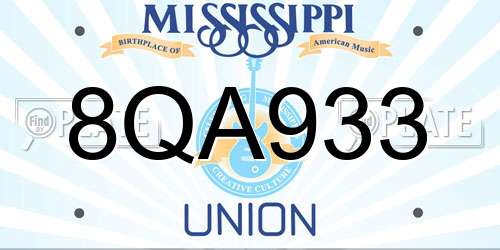 8QA933 Mississippi License Plate