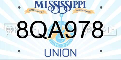 8QA978 Mississippi License Plate